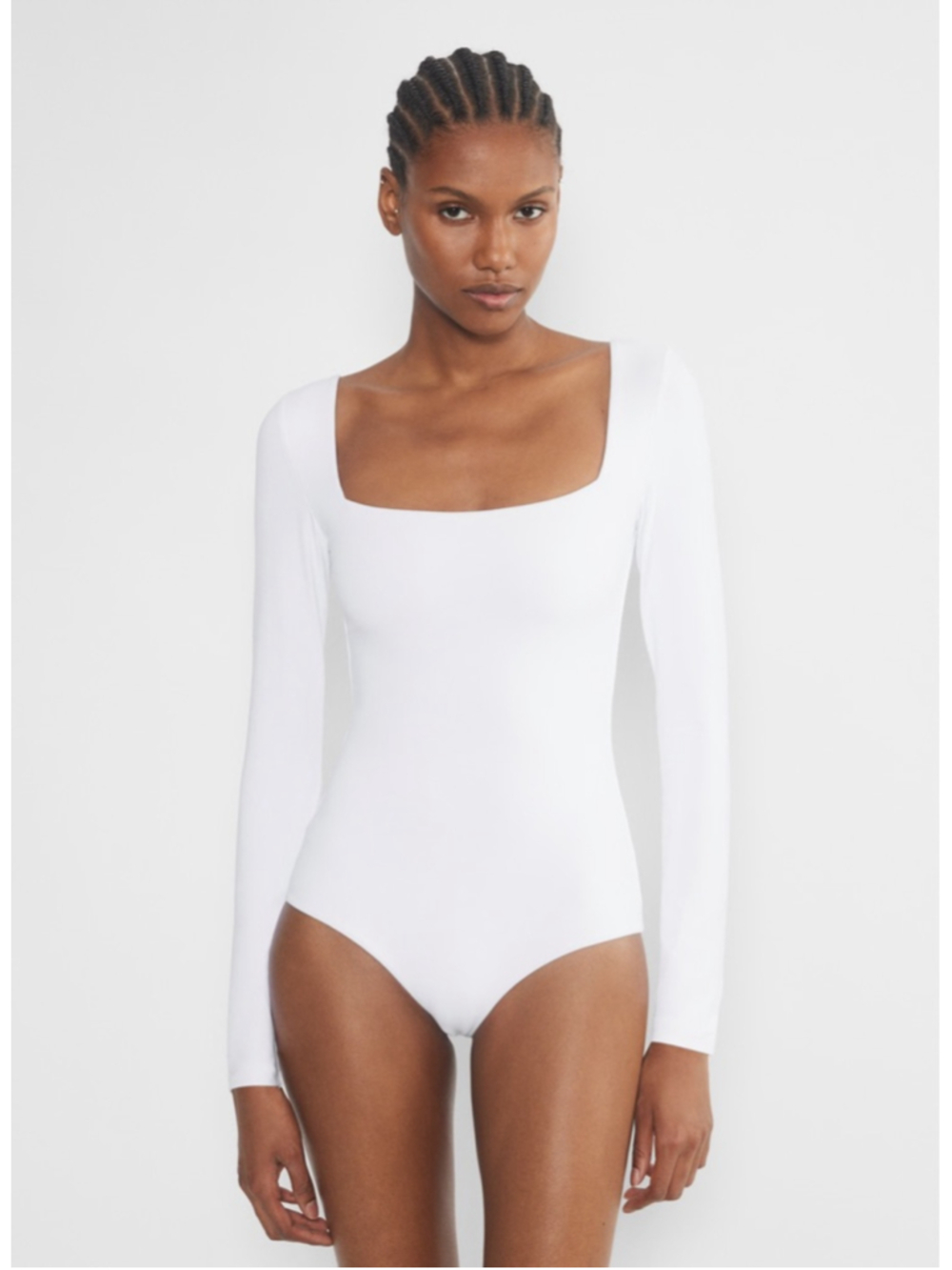 Babaton White Square Neck Bodysuit S – Long Sleeve Sculpting Stretch